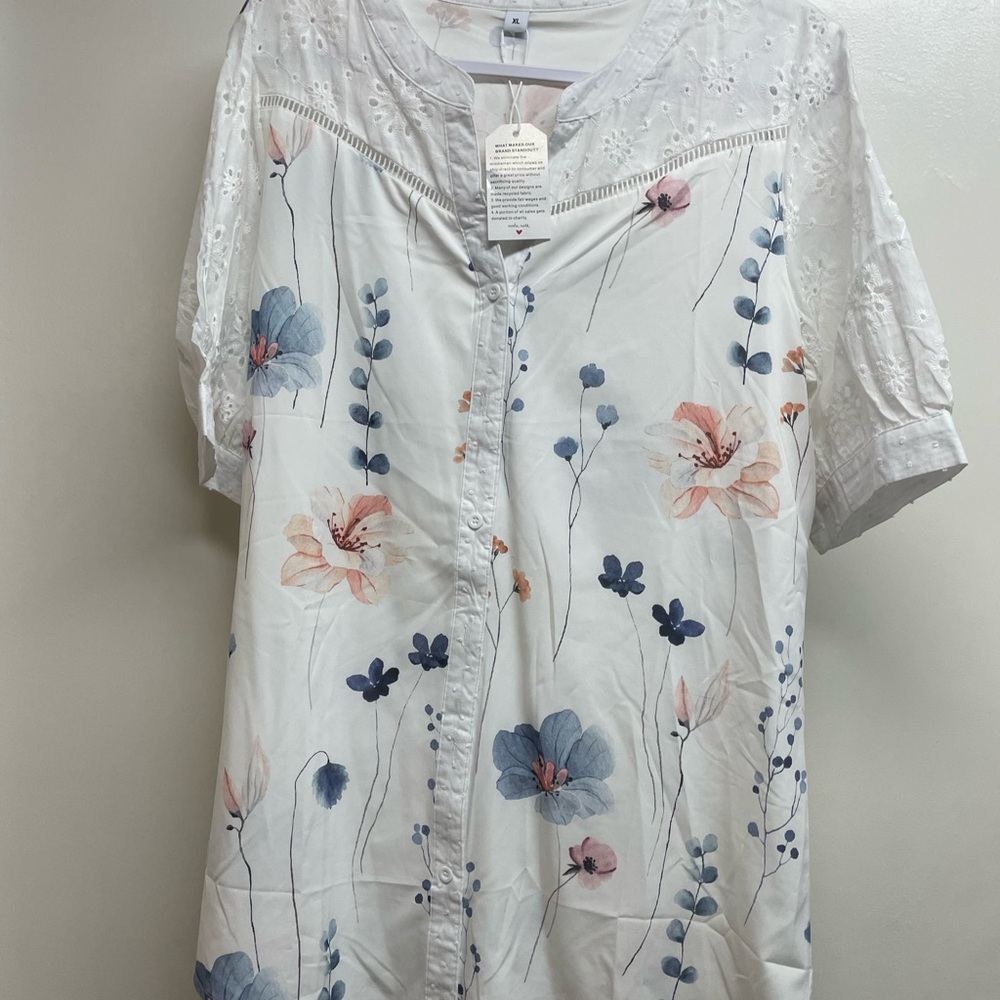 Floral Embroidered White Top